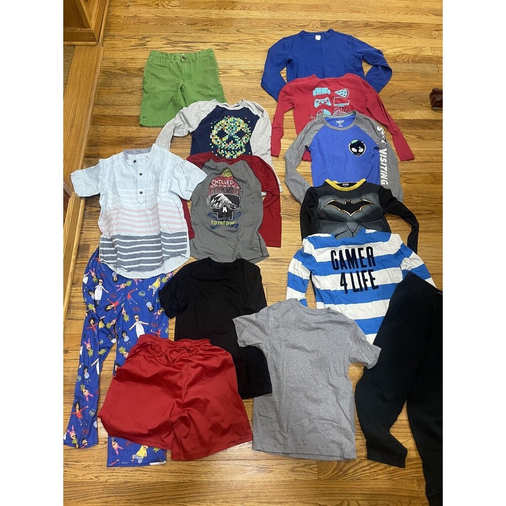 Boys Clothing Bundle Lot 14 Pieces Size 8 and 8/10 Pants Shorts T-Shirts Pj